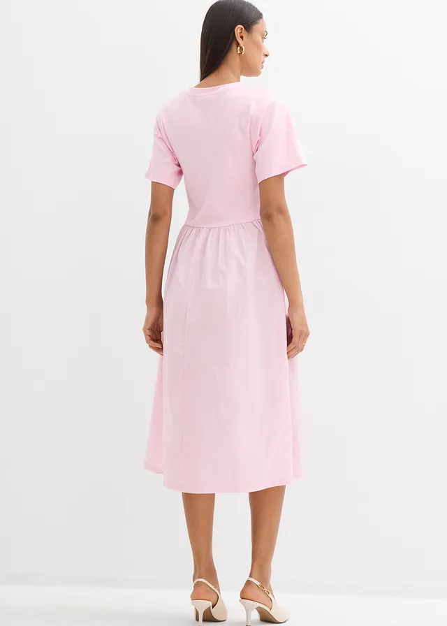 Robe midi 100% coton, Couleur: rose cristal
