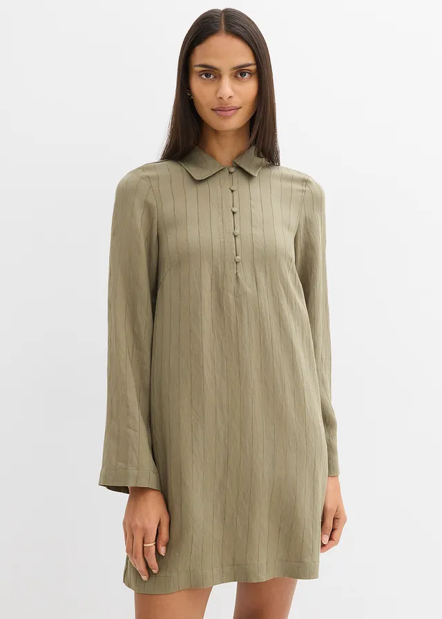 Robe fluide à col chemise boutonné, Couleur: olive