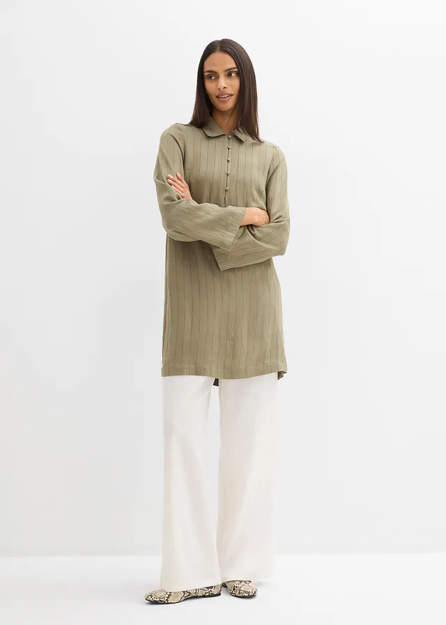 Blousejurk van een viscose-mix wolwit