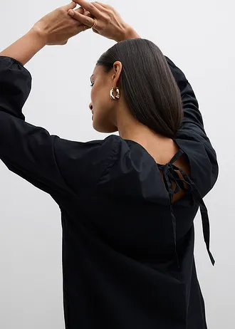 Rochie gen cămașă cu tiv balon la mâneci • negru • magazin bonprix