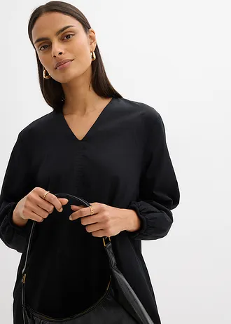 Rochie gen cămașă cu tiv balon la mâneci • negru • magazin bonprix