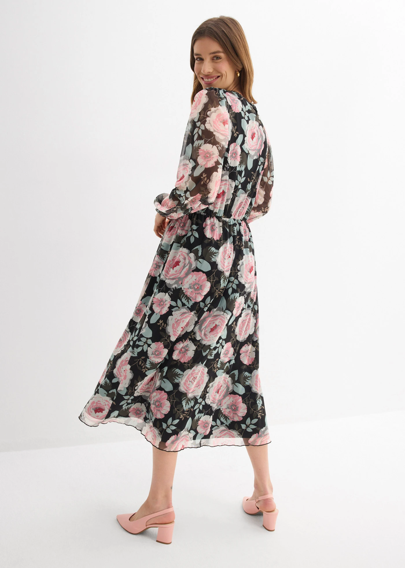 Robe midi en mesh doux • noir floral • Boutique bonprix