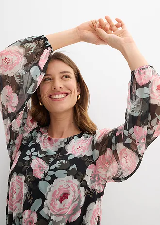 Midi jurk van zachte mesh • zwart gebloemd • bonprix online shop