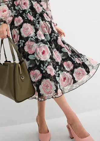 Robe midi en mesh doux • noir floral • Boutique bonprix