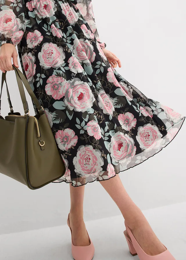 Midi jurk van zachte mesh • zwart gebloemd • product-page.page-title-suffix