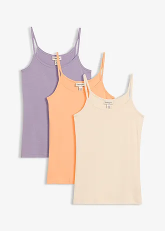 Top met spaghettibandjes (set van 3) • kiezelgrijs+rookviolet+papaya • bonprix online shop