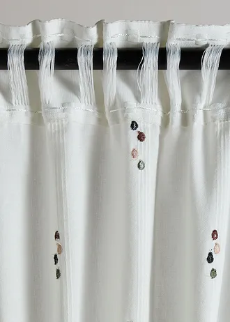 Bio-pamut függöny beleszövött pöttyökkel (1 db) • krém-szürkésbarna-fekete-sötétzöld • bonprix áruház