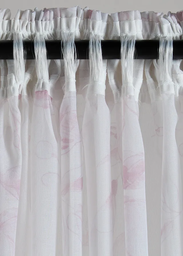 Transparant gordijn met bloemenprint (1 stuk), Kleur: crème-lichtroze