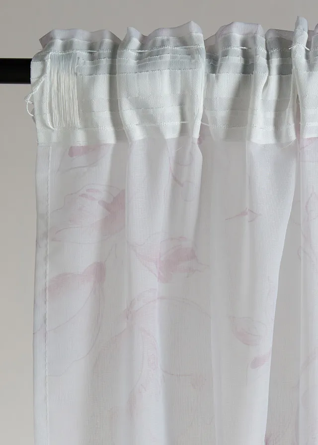 Transparant gordijn met bloemenprint (1 stuk), Kleur: crème-lichtroze