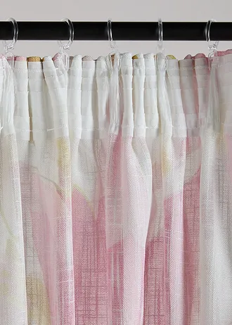 Gordijn met bloemmotief (1 stuk), Kleur: wit-vanille-lichtroze