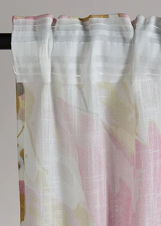 Gordijn met bloemmotief (1 stuk), Kleur: lichtroze/wit/vanille