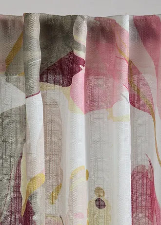 Gordijn met bloemmotief (1 stuk), Kleur: lichtroze/wit/vanille