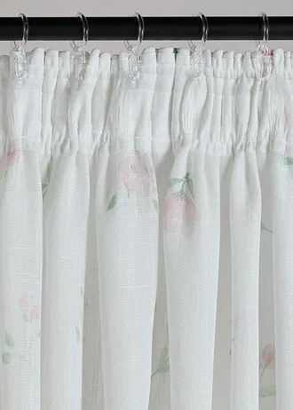 Gordijn met bloemmotief (1 stuk), Kleur: wit-lichtroze gebloemd