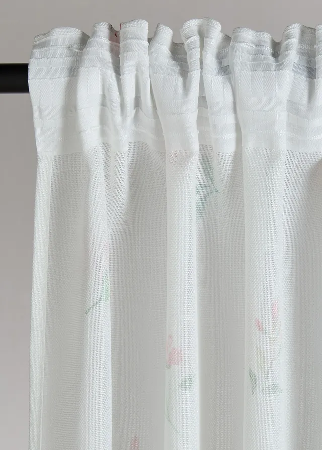 Voilage à imprimé floral (1 pce), Couleur: blanc/rose clair