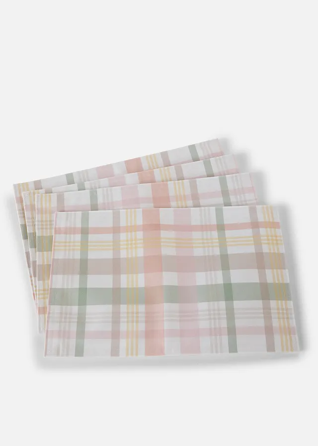 Lot de 4 sets de table à carreaux • blanc-rose-jaune-vert • Boutique bonprix