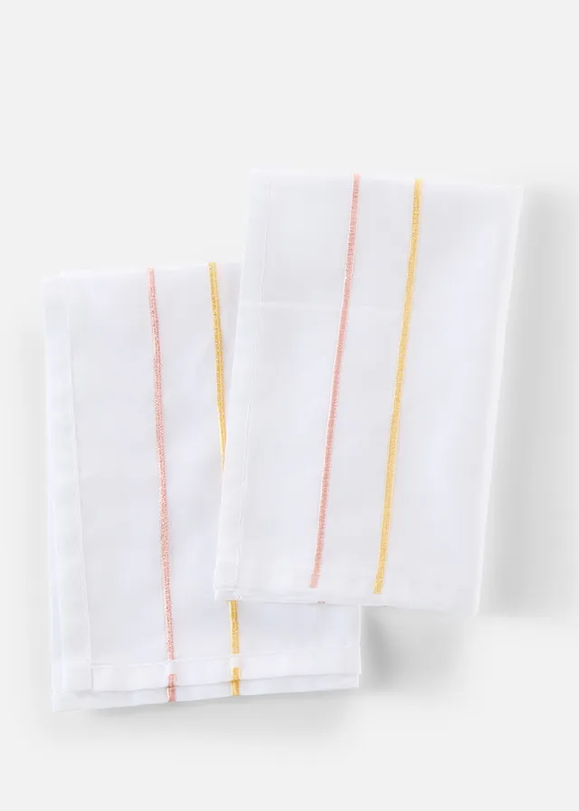 Stoffen servetten met geborduurde strepen (set van 2), Kleur: roze-wit-geel