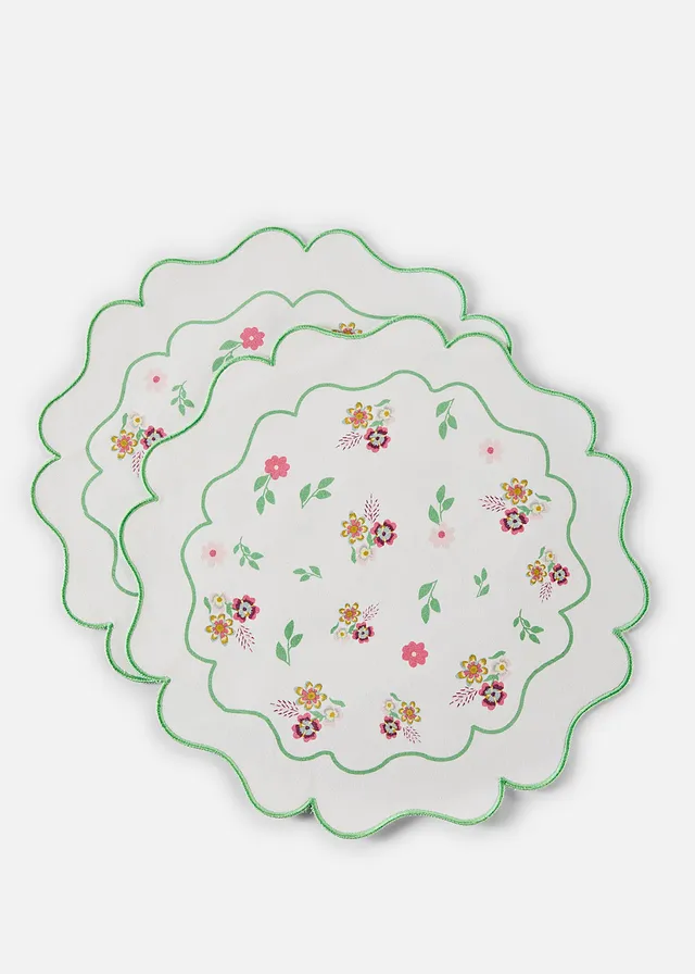 Ronde placemats met borduursel (set van 2)