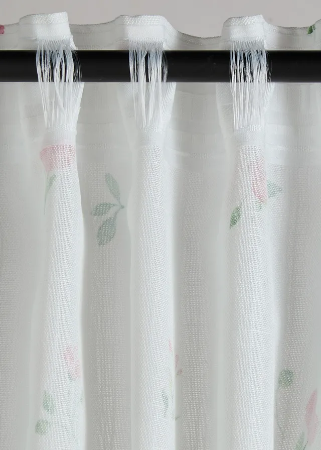 Gordijn met bloemmotief (1 stuk), Kleur: wit-lichtroze gebloemd