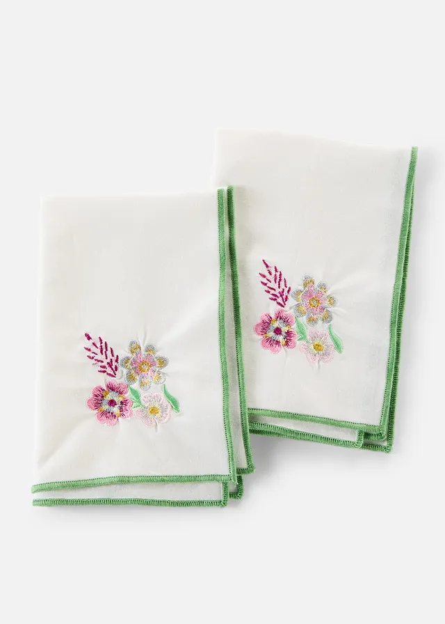 Lot de 2 serviettes en tissu, Couleur: blanc/multicolore