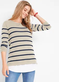 Zwangerschapstrui/voedingstrui, Kleur: kiezelbeige/donkerblauw gestreept