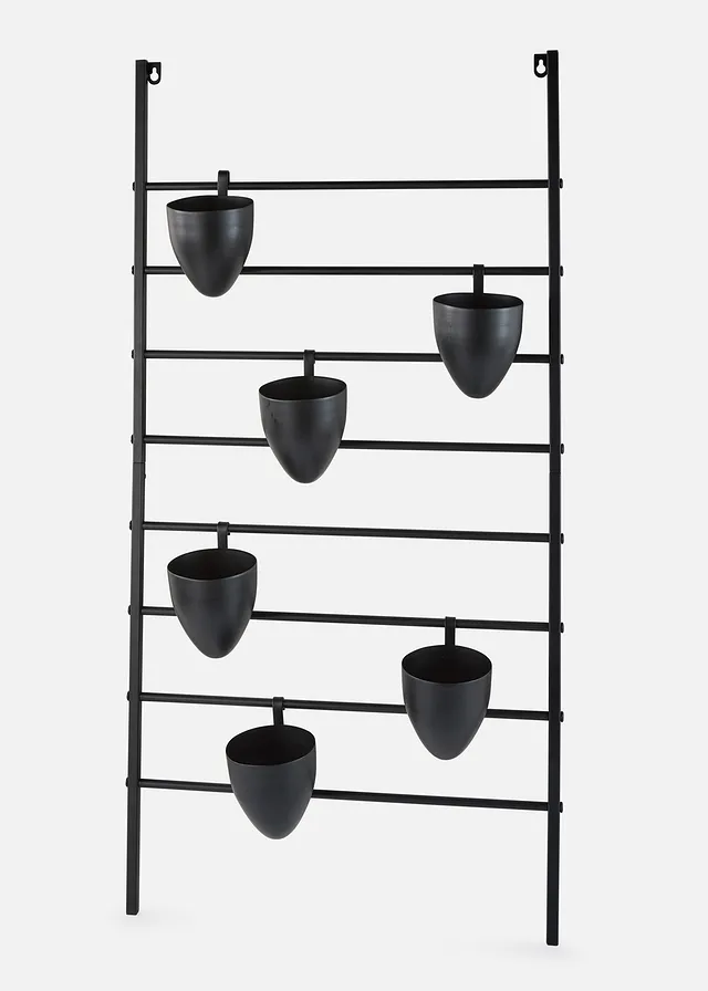 Étagère haute avec six pots de fleurs, Couleur: noir