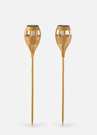 Lot de 2 torches de jardin solaires, Couleur: ecru