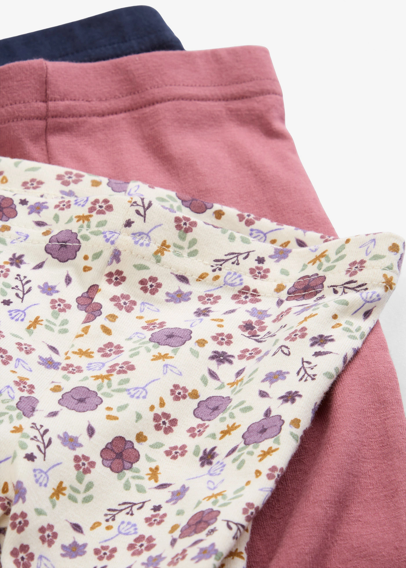 Lot de 3 leggings 100% coton • bleu foncé-vieux rose-rose clair-rose mat-beige naturel imprimé • Boutique bonprix