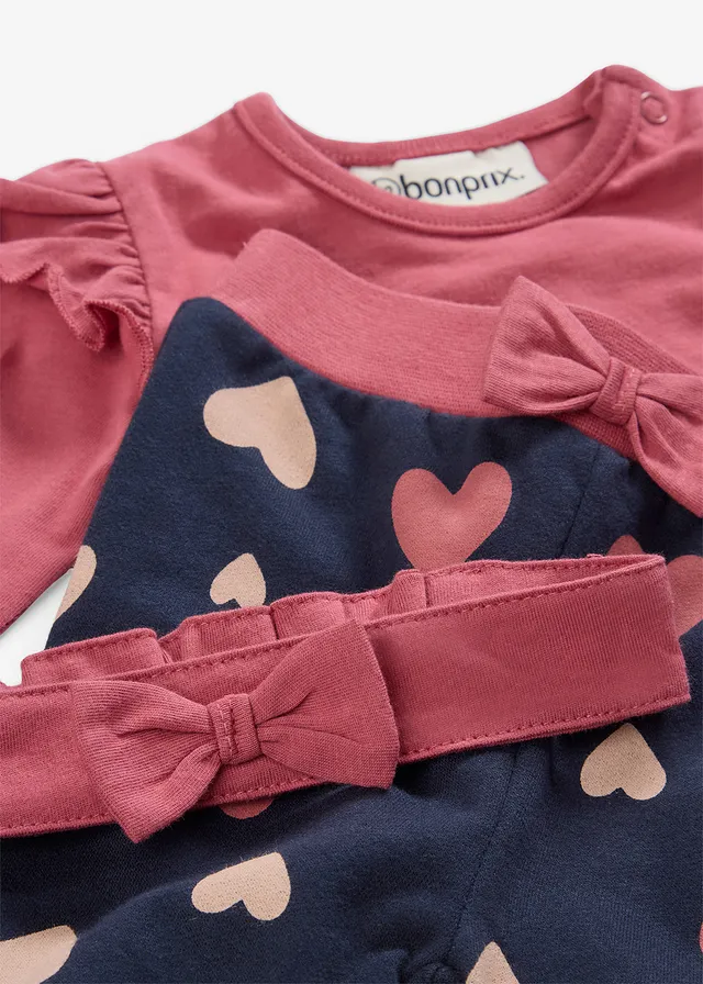 Set bestaande uit een romper, broek en hoofdband (3-dlg. set) • antiek bessen+donkerblauw+parelroze met print • product-page.page-title-suffix