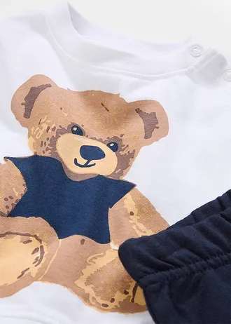 T-shirt à motif ours et pantalon 100% coton (ens. 2 pces) • bleu foncé-écru imprimé • Boutique bonprix
