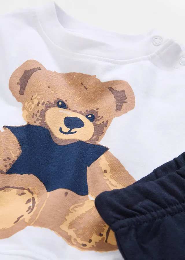 Teddybeershirt en broek van biologisch katoen (2-dlg. set) • donkerblauw-wolwit met print • product-page.page-title-suffix