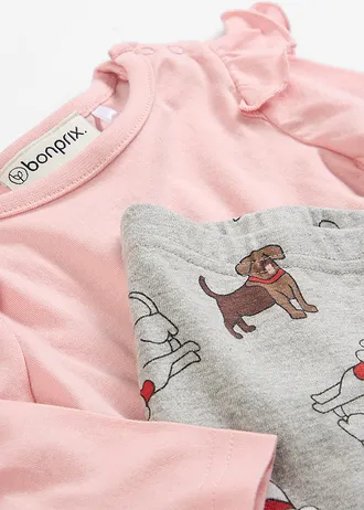 Hosszú ujjú póló és legging magas tartamú bio-pamuttal (2-részes szett) • cukorka rózsaszín/világosszürke melírozott mintás • bonprix áruház