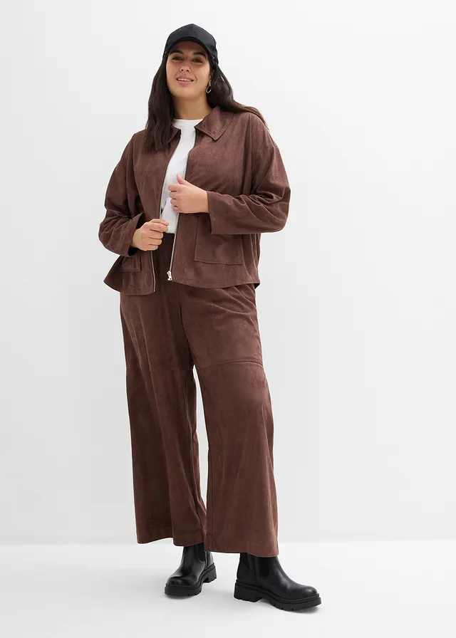 Bomber van imitatiesuède, Kleur: bruin