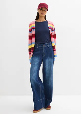 Oversized vest met wol, Kleur: pinklady gestreept