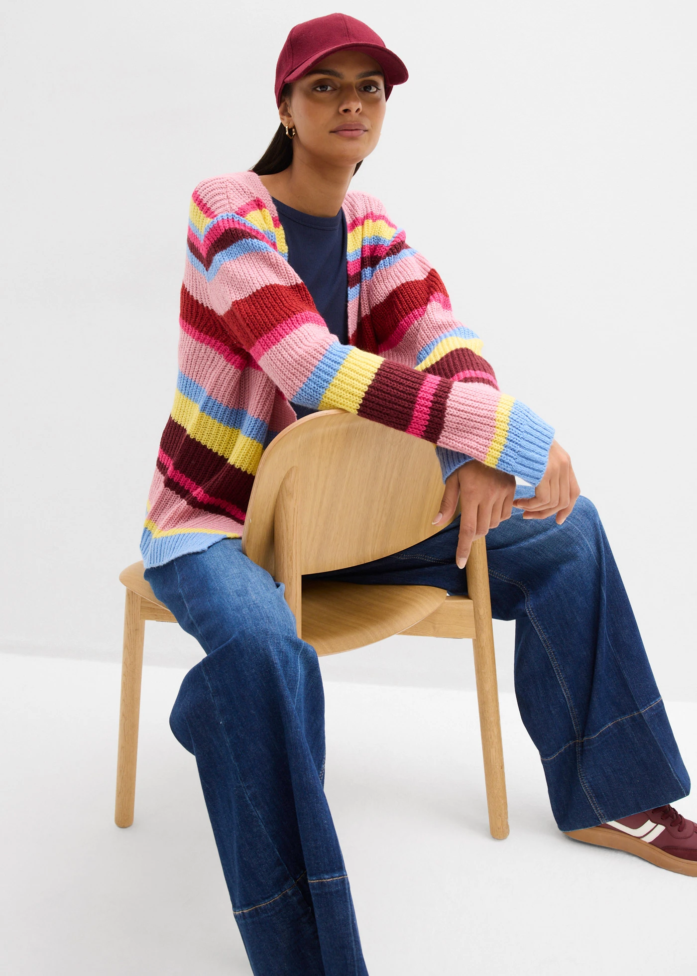 Jachetă tricotată oversize cu lână • roz-pinklady cu dungi • magazin bonprix