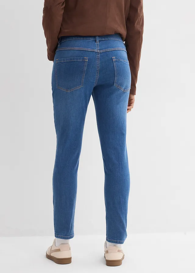 Slim fit jeans, mid waist, biologisch katoen, Kleur: blauw denim used