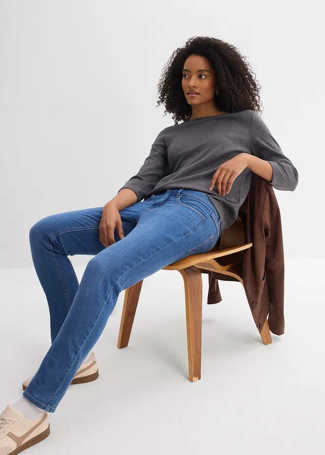 Džínsy slim fit, stredná výška pásu, bio bavlna • modrá denim used • obchod bonprix