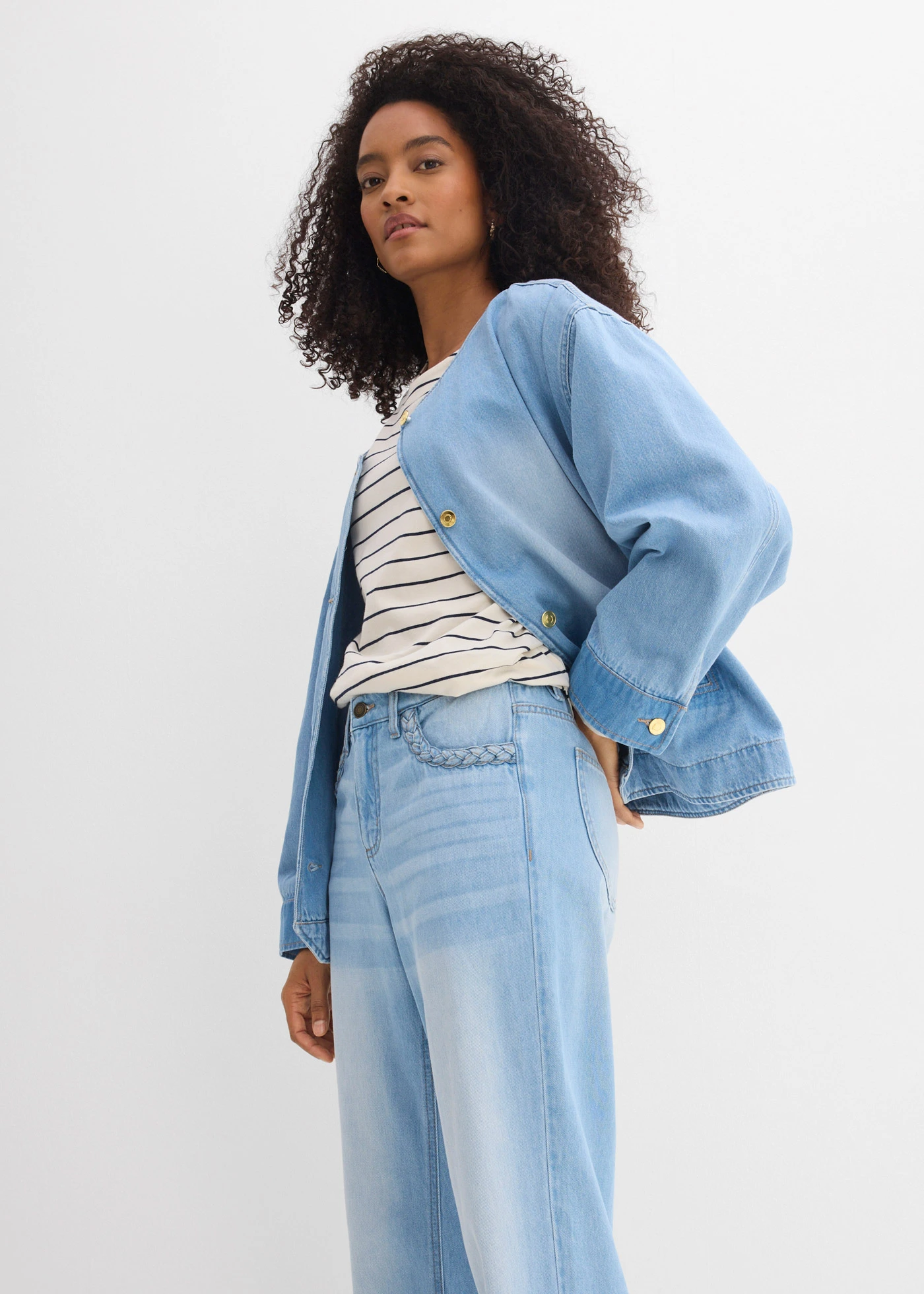 Wide leg jeans van katoen, mid waist • lichtblauw denim used • bonprix online shop