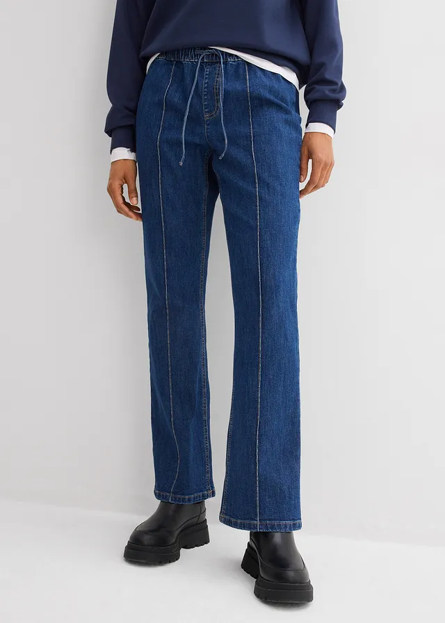 Mid waist bootcut jeans met comfortabele band, Kleur: blauw denim used