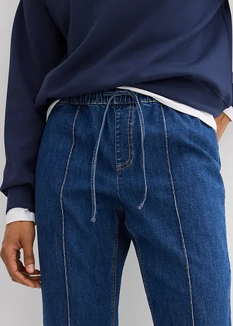 Bootcut farmer, Mid Waist, kényelmes derékpánt • kék denim, használt hatású • bonprix áruház