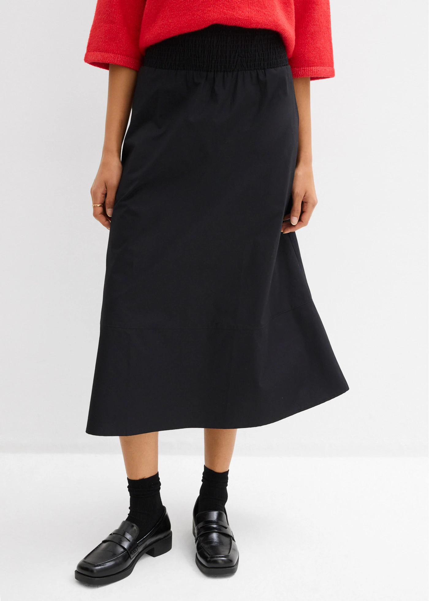 Fustă midi din bumbac 100% • negru • magazin bonprix