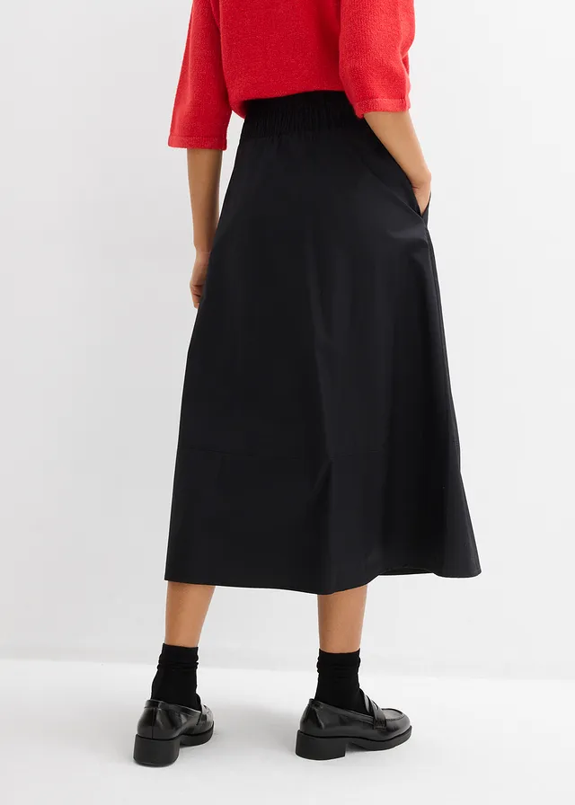 Midi rok van puur katoen, Kleur: zwart
