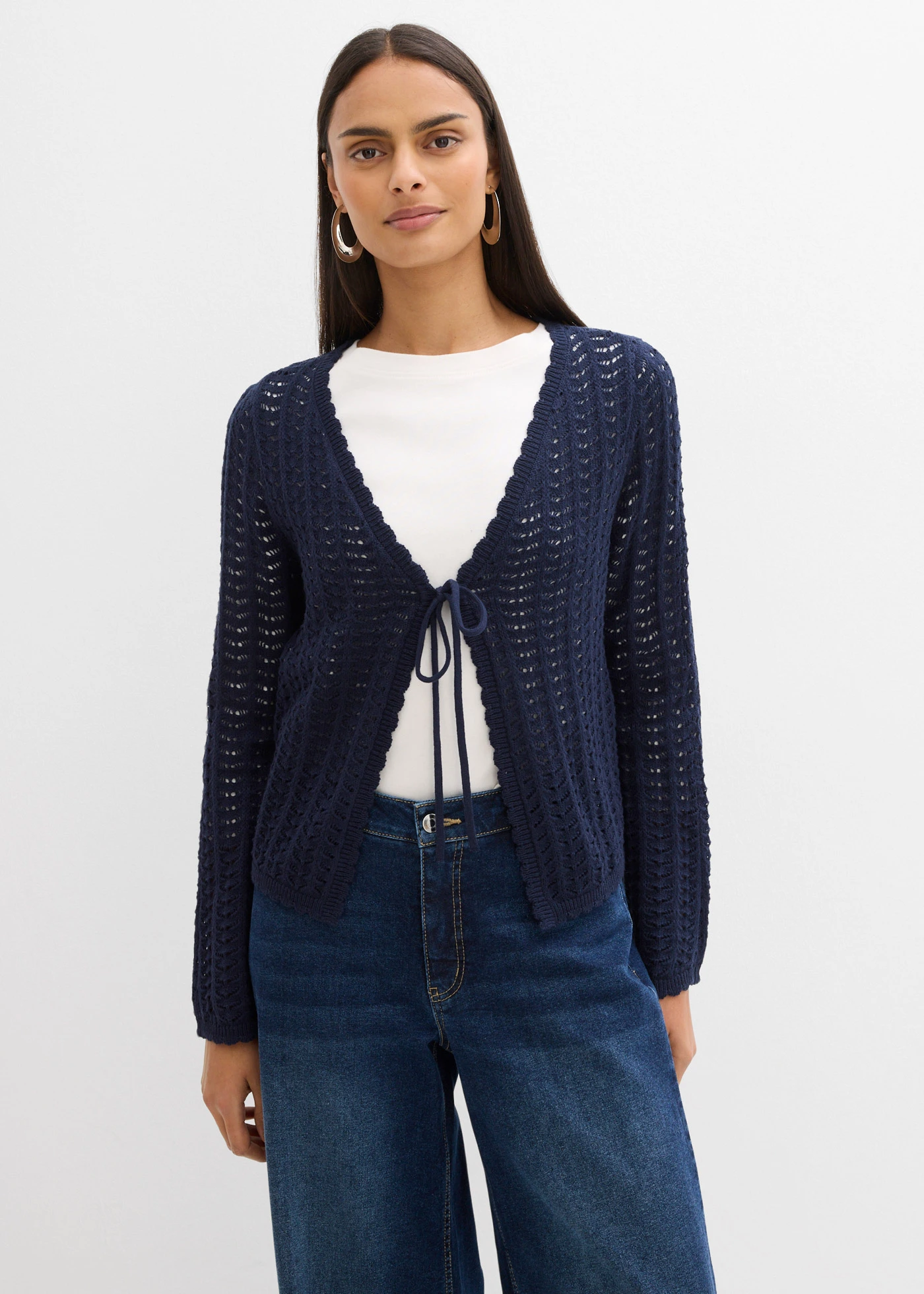 Vest met broderie anglaisse • donkerblauw • bonprix online shop