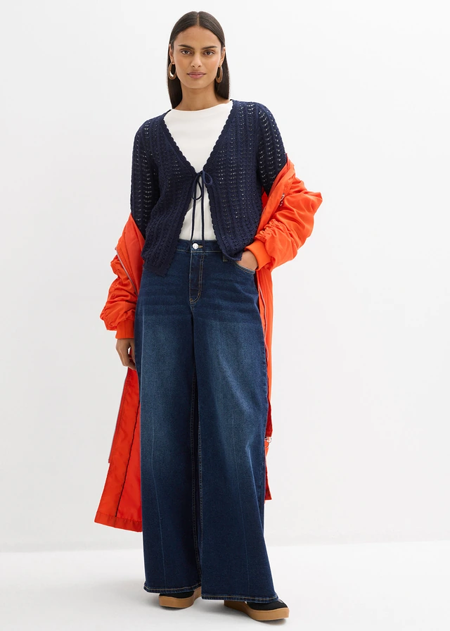 Vest met broderie anglaisse, Kleur: donkerblauw