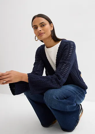 Vest met broderie anglaisse • donkerblauw • bonprix online shop