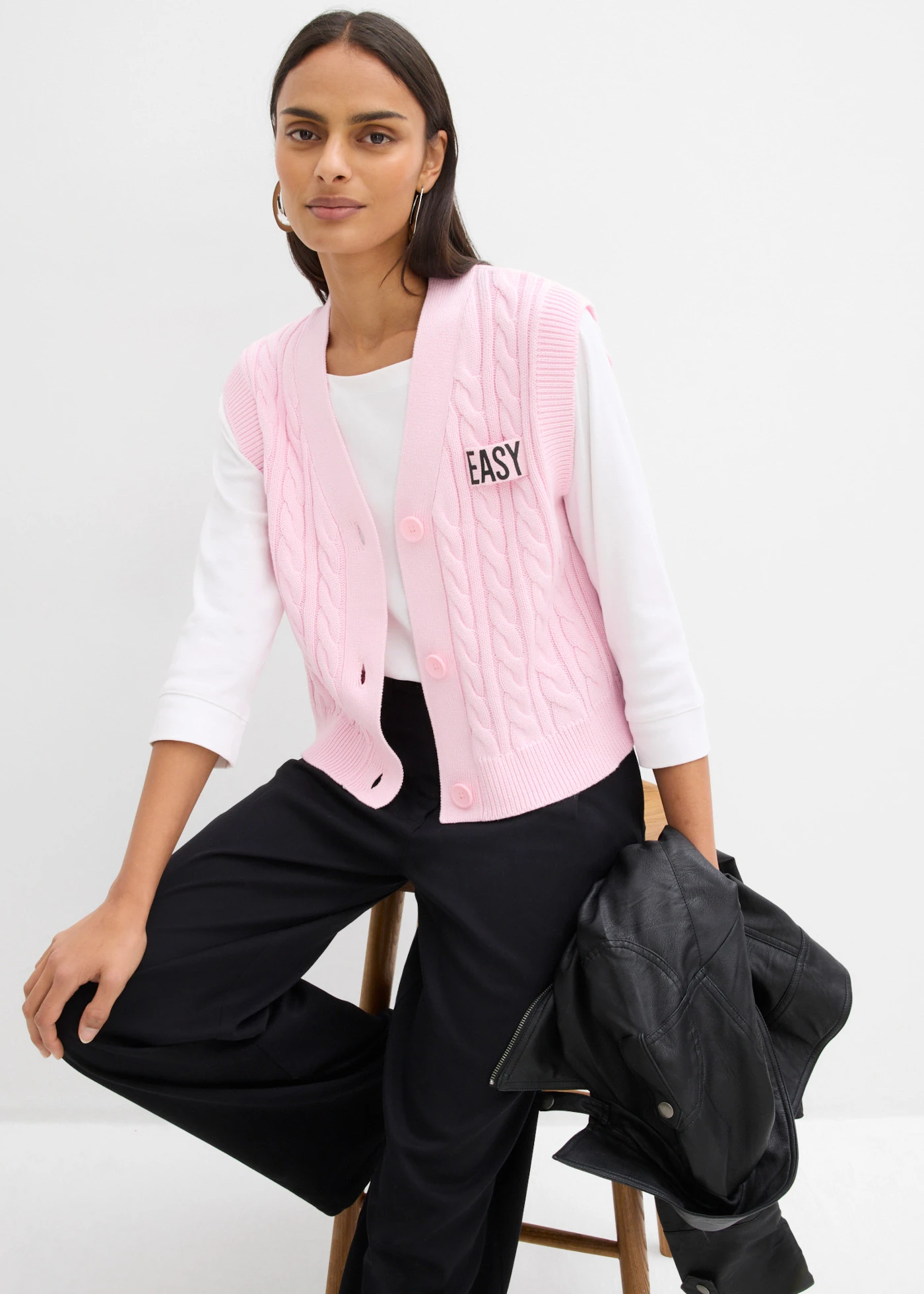 Vestă tricotată largă • roz cristal • magazin bonprix