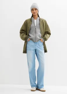 Kurtka bomberka z balonowymi rękawami, kolor: szary melanż