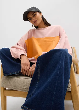 Bluză casual oversize din bumbac organic 100% • roz antic/oranj-mandarină soft • magazin bonprix