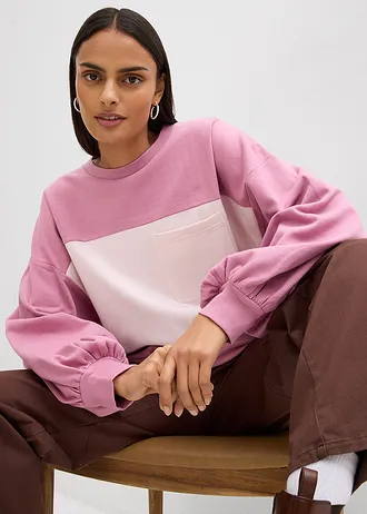 Oversized sweatshirt van puur biologisch katoen • mauve-lichtroze • bonprix online shop