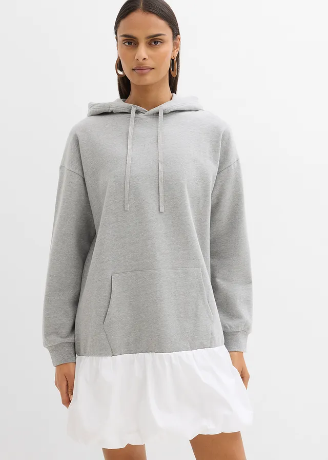 Robe sweat à base boule, Couleur: gris clair chiné/blanc
