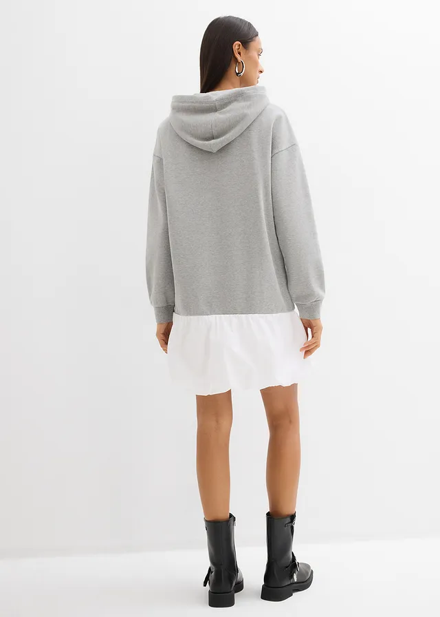 Robe sweat à base boule, Couleur: gris clair chiné/blanc